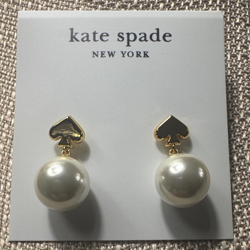 NWOT Kate Spade Gold and White Spade Earrings
